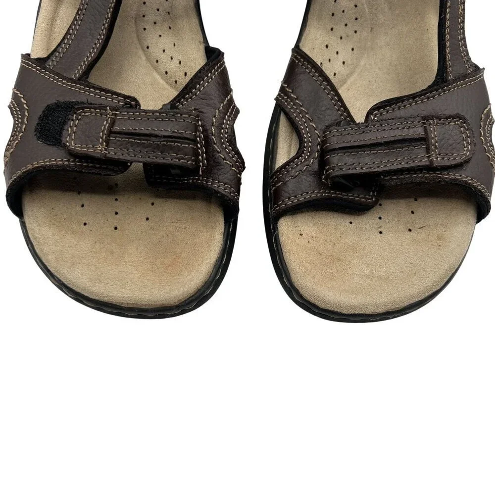 DOCKERS Mens 12M Brown Leather Comfort Sports Sandals Ankle Straps Hiking Shoes